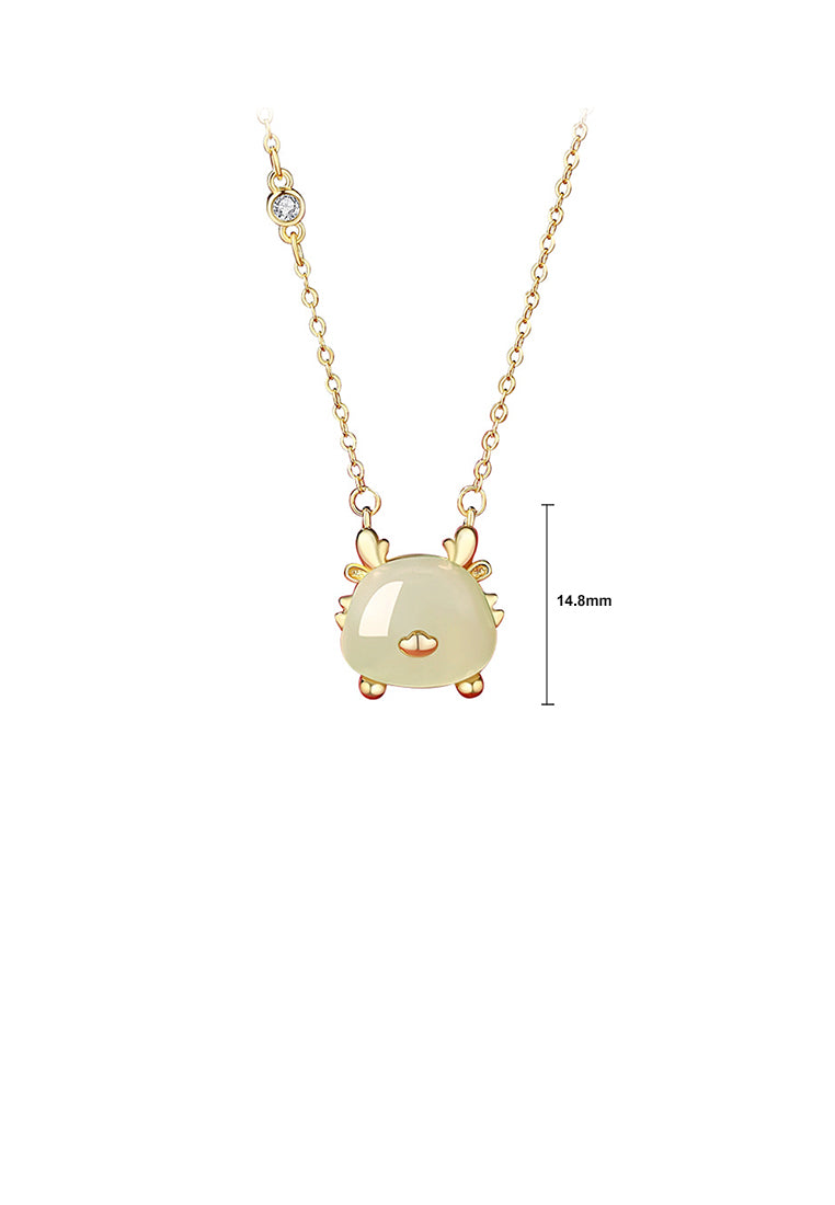 925 Sterling Silver Plated Gold Fashion Vintage Cute Dragon Pendant with Necklace