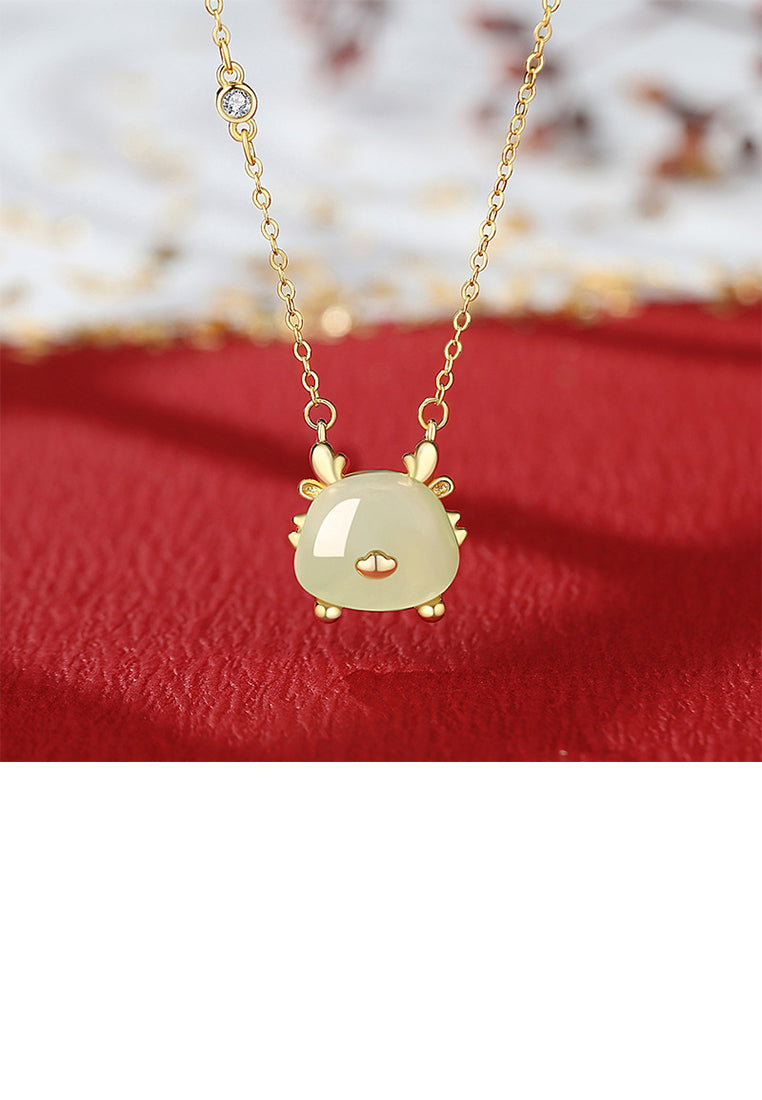 925 Sterling Silver Plated Gold Fashion Vintage Cute Dragon Pendant with Necklace