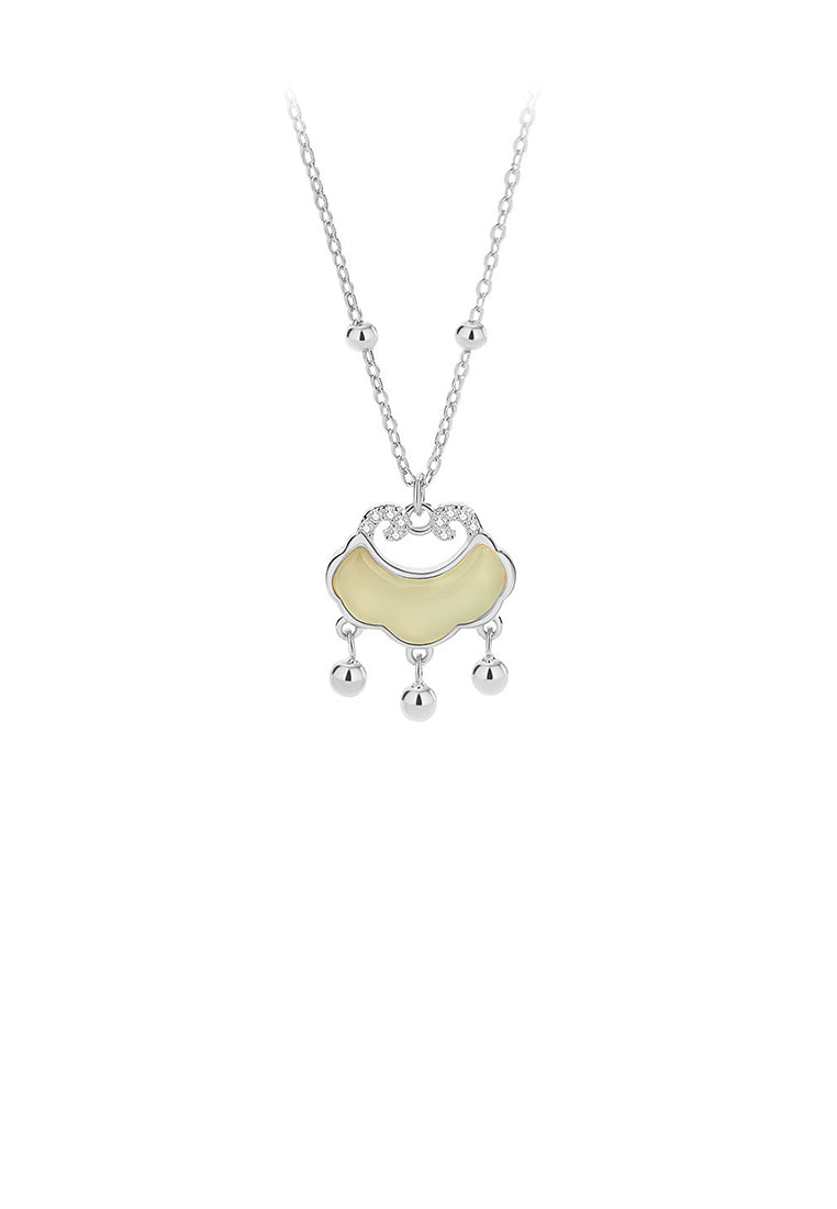 925 Sterling Silver Fashion Vintage Ruyi Lock Pendant with Cubic Zirconia and Necklace - Luxurious Look