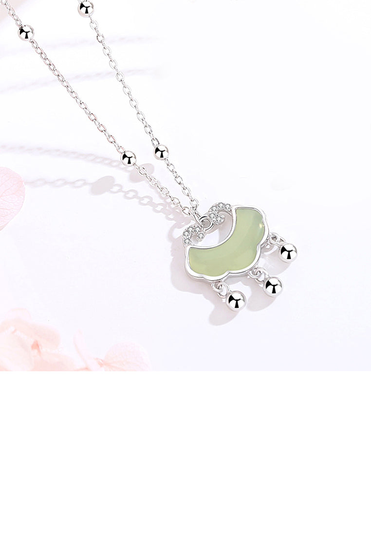 925 Sterling Silver Fashion Vintage Ruyi Lock Pendant with Cubic Zirconia and Necklace - Luxurious Look