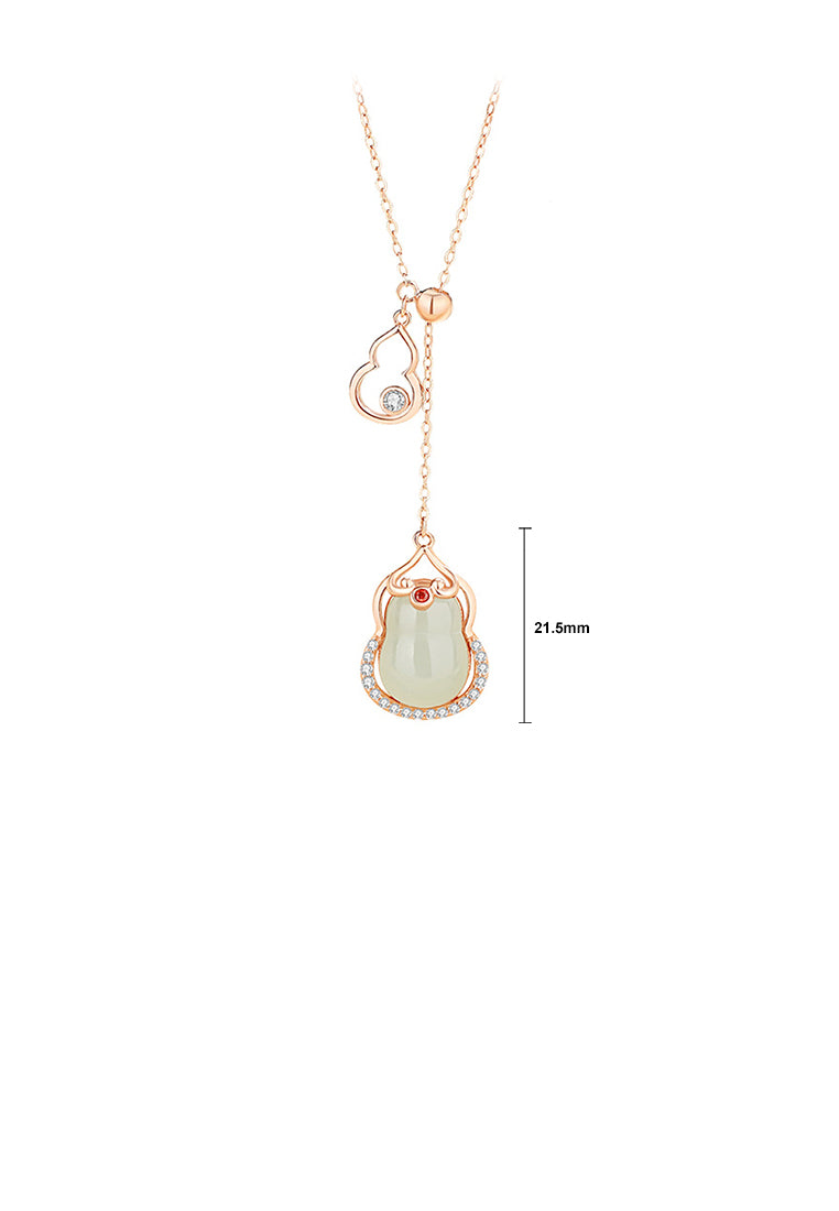 925 Sterling Silver Plated Rose Gold Fashion Simple Gourd Tassel Pendant with Cubic Zirconia and Necklace - Luxurious Look