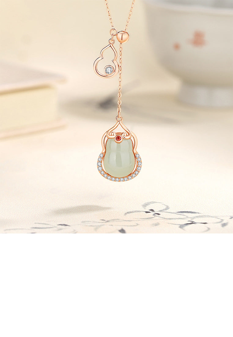 925 Sterling Silver Plated Rose Gold Fashion Simple Gourd Tassel Pendant with Cubic Zirconia and Necklace - Luxurious Look