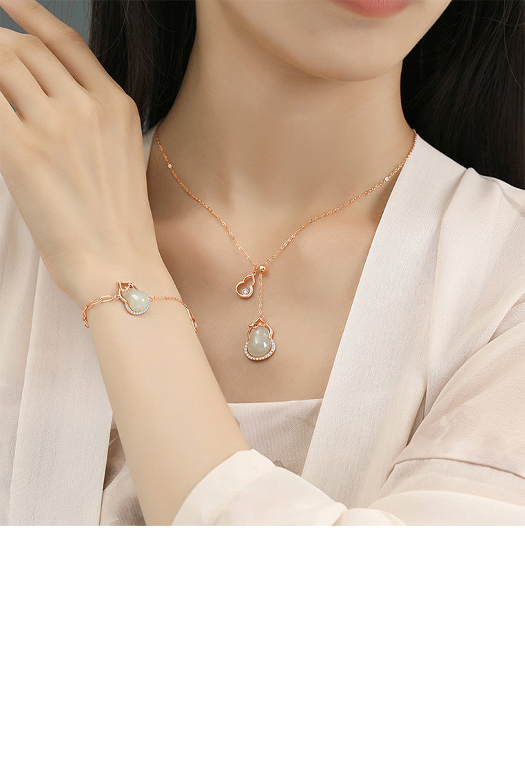 925 Sterling Silver Plated Rose Gold Fashion Simple Gourd Tassel Pendant with Cubic Zirconia and Necklace - Luxurious Look