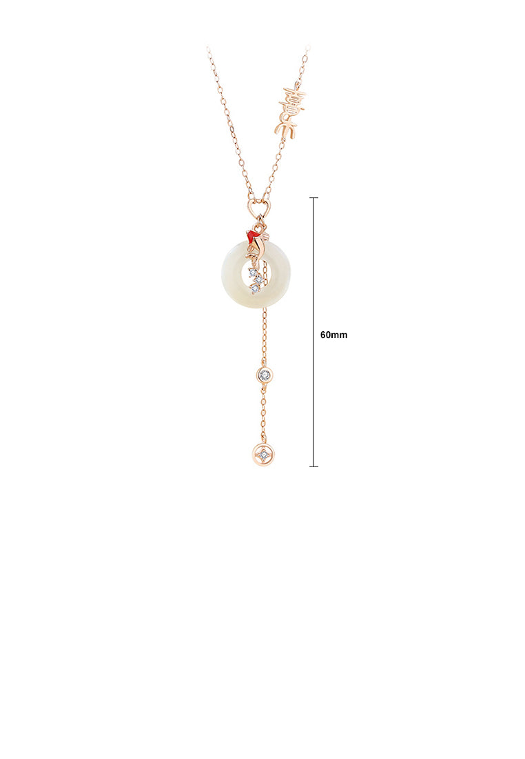 925 Sterling Silver Plated Rose Gold Fashion Temperament Koi Safety Buckle Tassel Pendant with Cubic Zirconia and Necklace - Luxurious Look