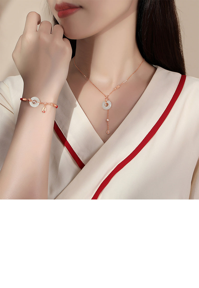 925 Sterling Silver Plated Rose Gold Fashion Temperament Koi Safety Buckle Tassel Pendant with Cubic Zirconia and Necklace - Luxurious Look