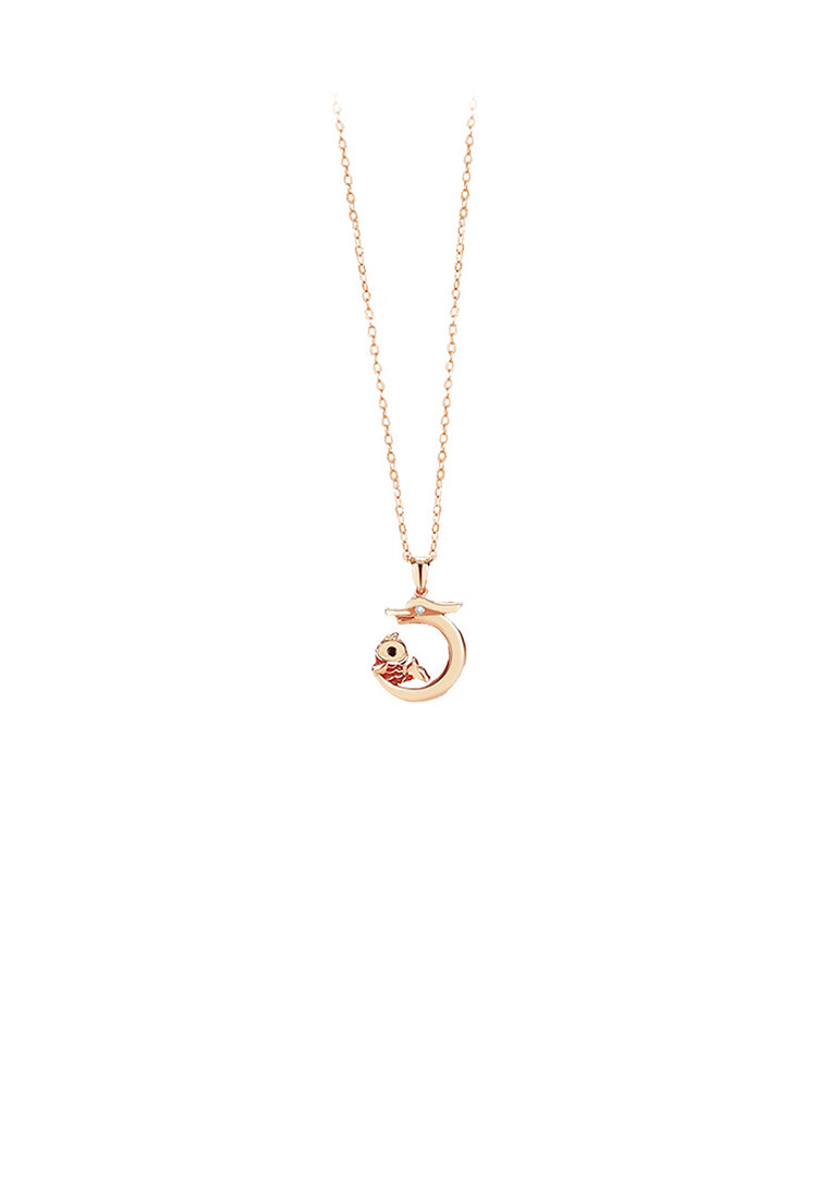 925 Sterling Silver Plated Rose Gold Fashion and Creative Koi Zodiac Dragon Pendant with Cubic Zirconia and Necklace - Luxurious Look