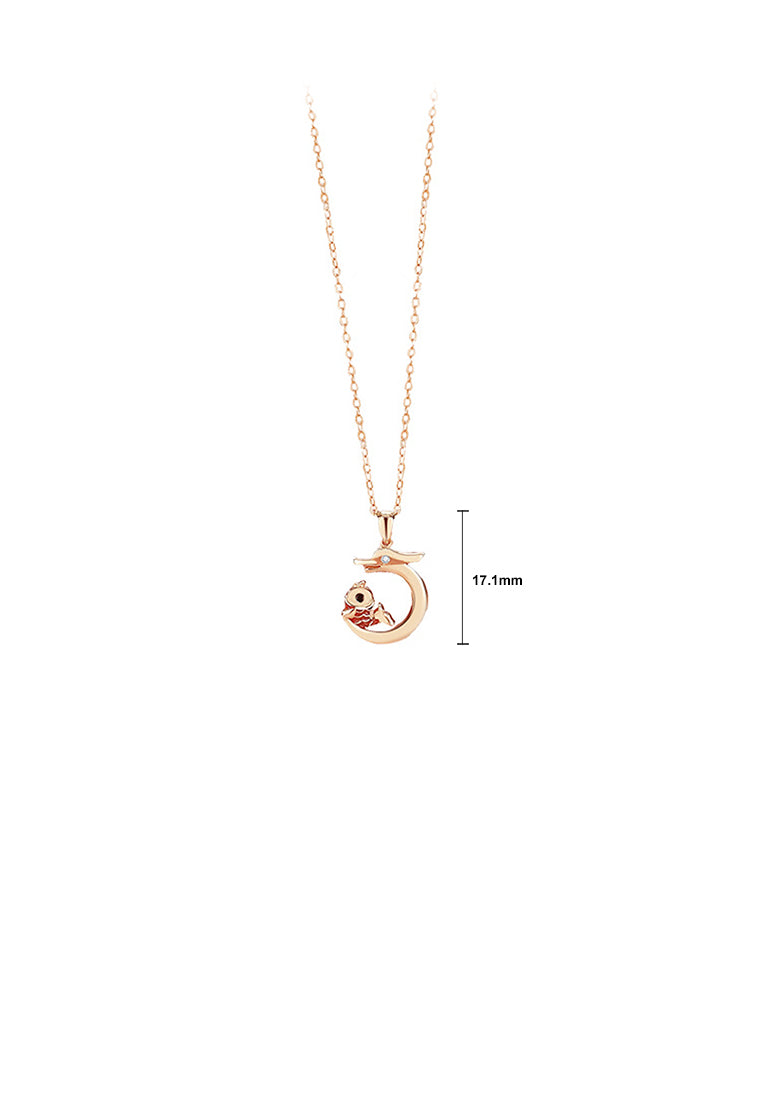925 Sterling Silver Plated Rose Gold Fashion and Creative Koi Zodiac Dragon Pendant with Cubic Zirconia and Necklace - Luxurious Look