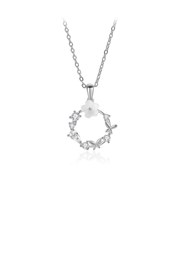 925 Sterling Silver Fashion Temperament Flower Butterfly Pendant with Cubic Zirconia and Necklace - Luxurious Look