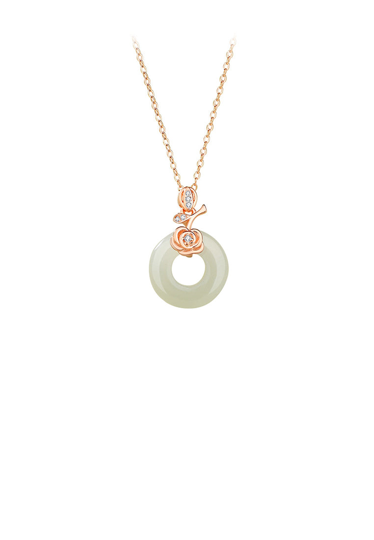 925 Sterling Silver Plated Rose Gold Fashion and Elegant Rose Pendant with Cubic Zirconia and Necklace - Luxurious Look
