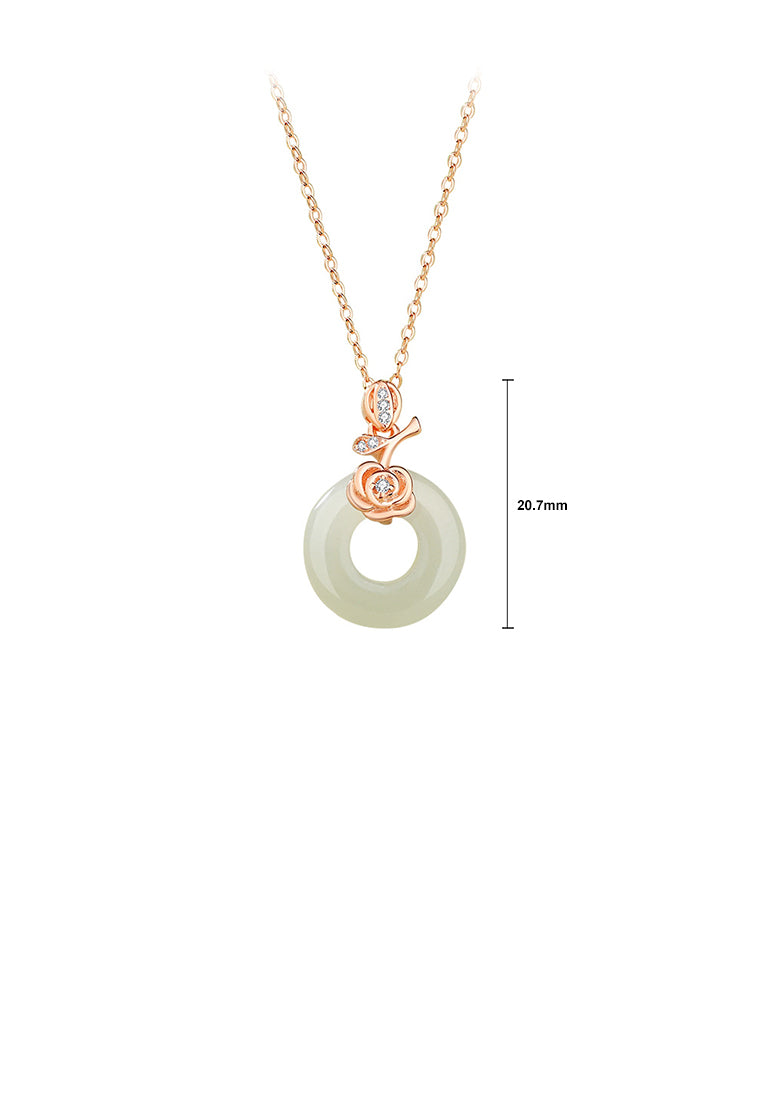 925 Sterling Silver Plated Rose Gold Fashion and Elegant Rose Pendant with Cubic Zirconia and Necklace - Luxurious Look