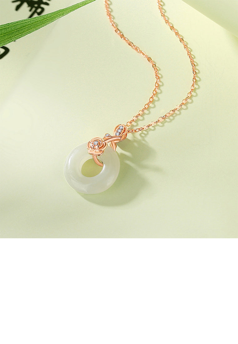 925 Sterling Silver Plated Rose Gold Fashion and Elegant Rose Pendant with Cubic Zirconia and Necklace - Luxurious Look