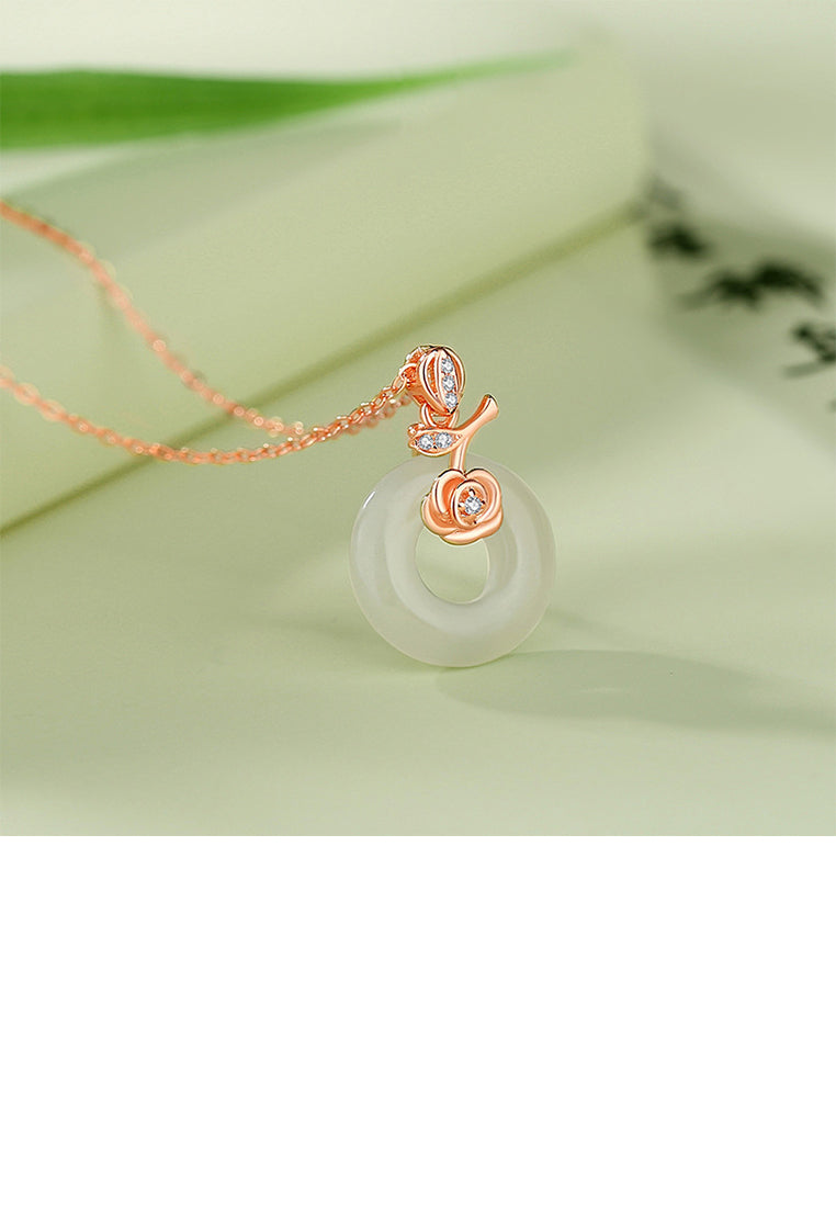 925 Sterling Silver Plated Rose Gold Fashion and Elegant Rose Pendant with Cubic Zirconia and Necklace - Luxurious Look