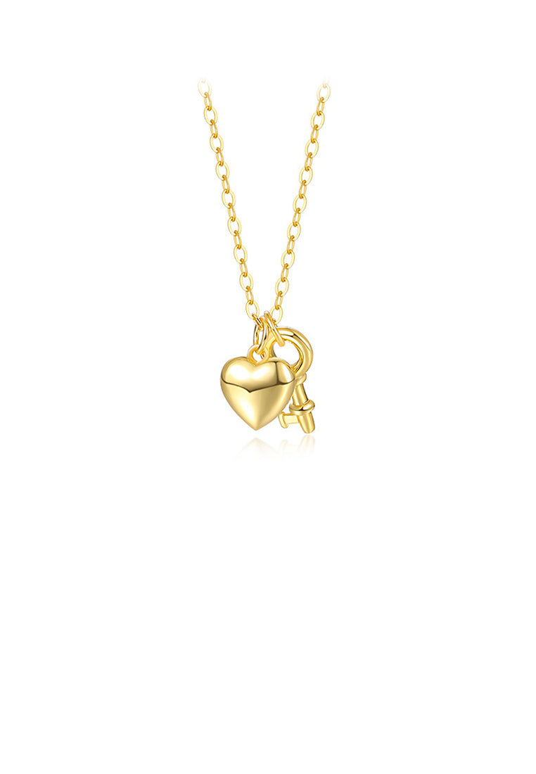 925 Sterling Silver Plated Gold Fashion Simple Heart-shaped Key Pendant with Necklace
