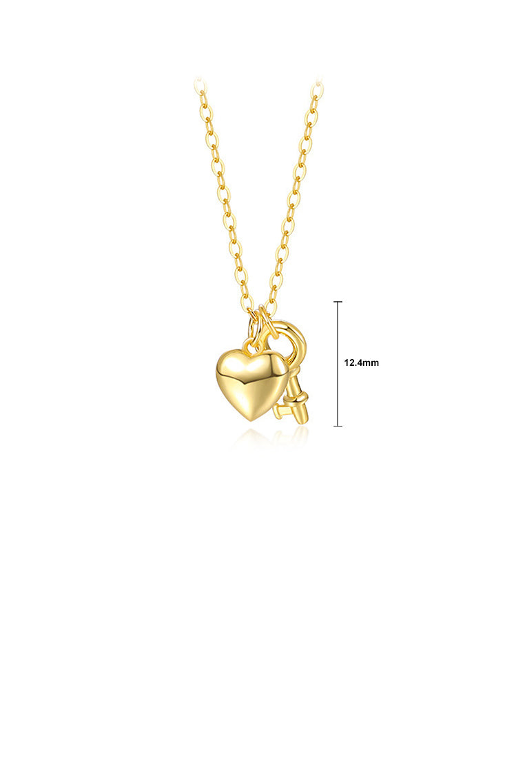 925 Sterling Silver Plated Gold Fashion Simple Heart-shaped Key Pendant with Necklace
