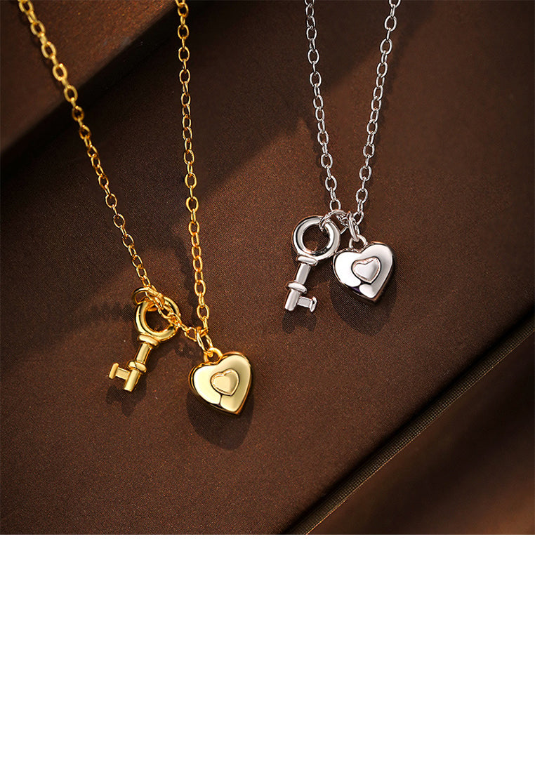 925 Sterling Silver Plated Gold Fashion Simple Heart-shaped Key Pendant with Necklace