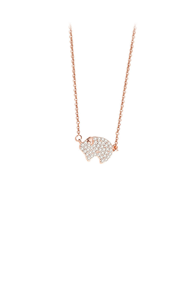 925 Sterling Silver Plated Rose Gold Simple and Bright Zodiac Pig Pendant with Cubic Zirconia and Necklace - Luxurious Look