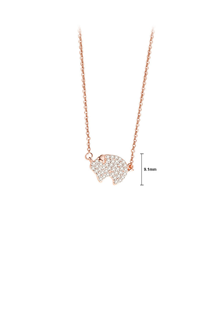 925 Sterling Silver Plated Rose Gold Simple and Bright Zodiac Pig Pendant with Cubic Zirconia and Necklace - Luxurious Look