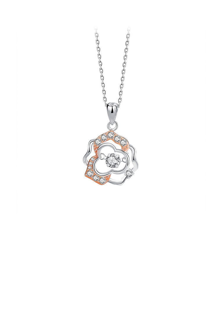 925 Sterling Silver Simple Temperament Hollow Rose Pendant with Cubic Zirconia and Necklace - Luxurious Look