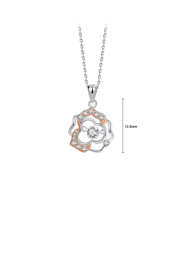 925 Sterling Silver Simple Temperament Hollow Rose Pendant with Cubic Zirconia and Necklace - Luxurious Look