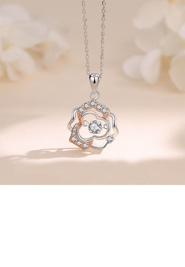 925 Sterling Silver Simple Temperament Hollow Rose Pendant with Cubic Zirconia and Necklace - Luxurious Look