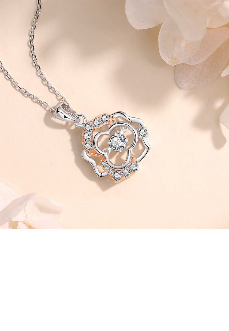 925 Sterling Silver Simple Temperament Hollow Rose Pendant with Cubic Zirconia and Necklace - Luxurious Look
