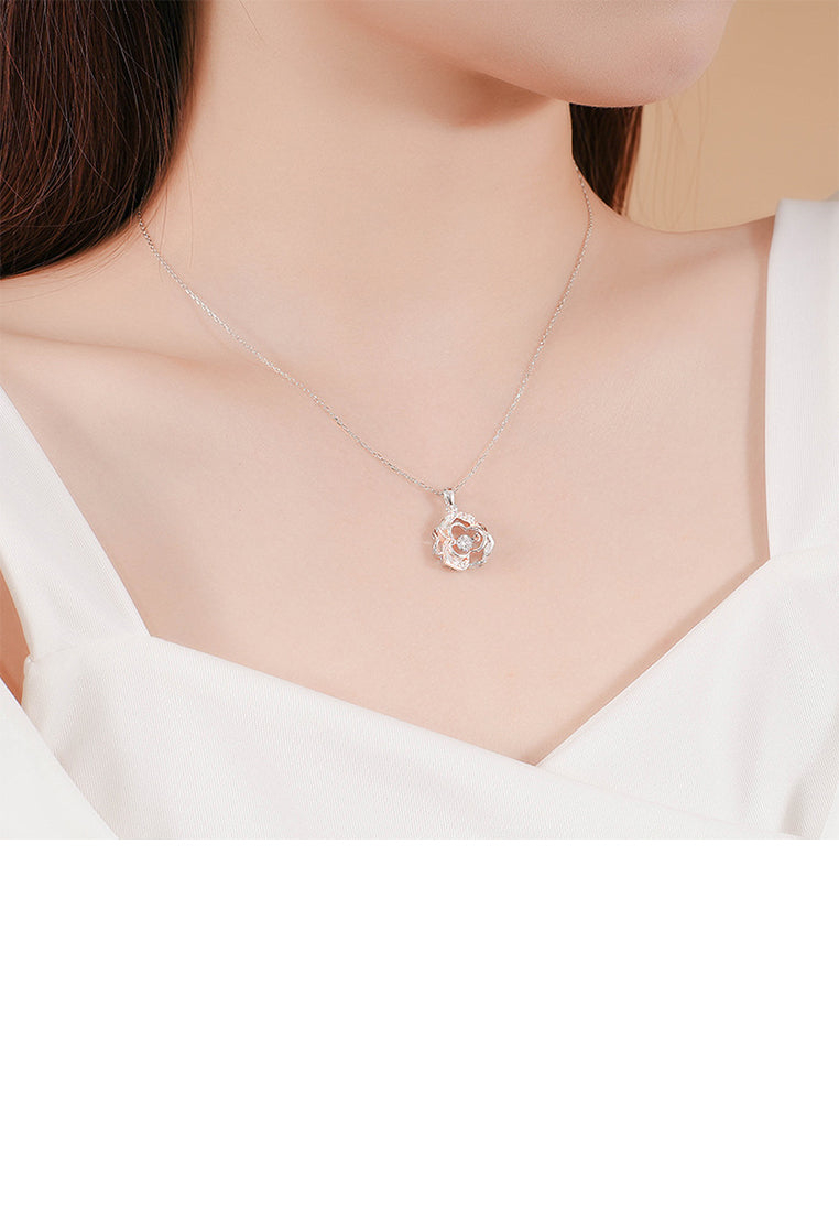 925 Sterling Silver Simple Temperament Hollow Rose Pendant with Cubic Zirconia and Necklace - Luxurious Look