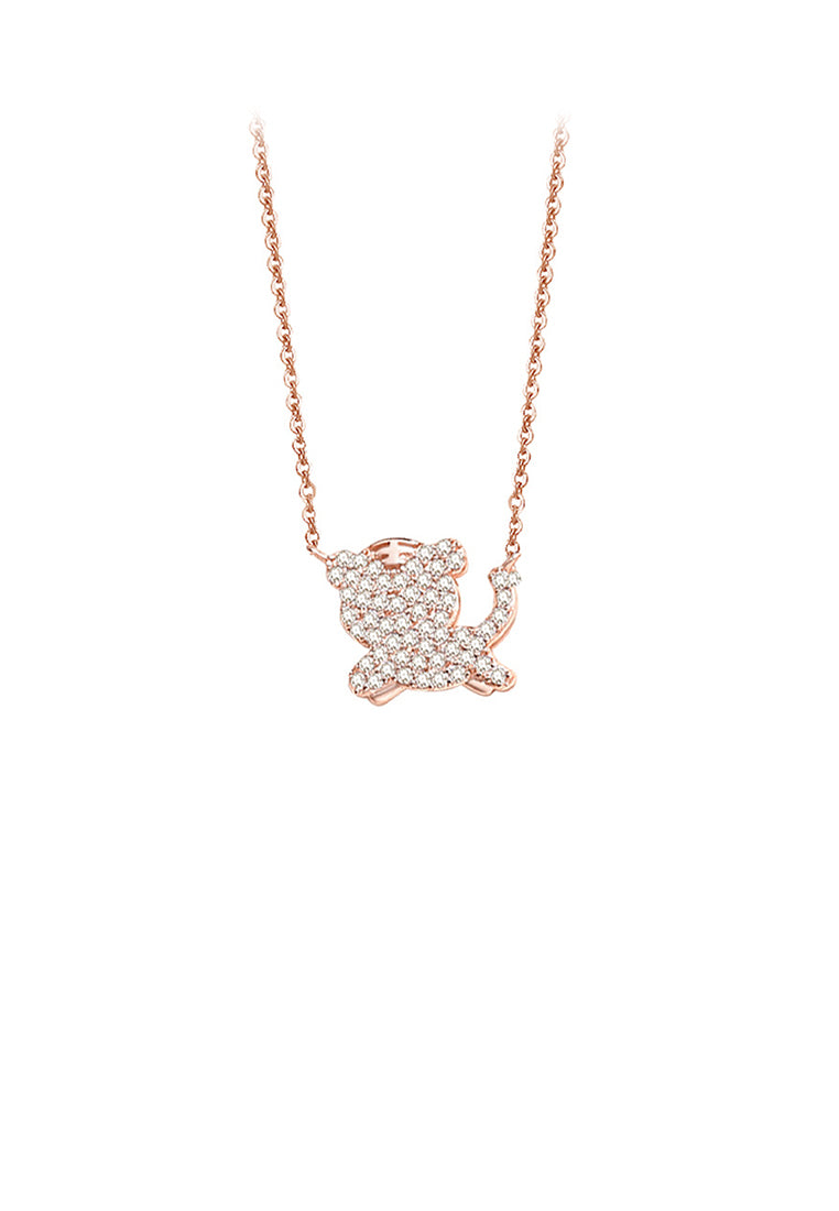 925 Sterling Silver Plated Rose Gold Simple and Bright Zodiac Tiger Pendant with Cubic Zirconia and Necklace - Luxurious Look