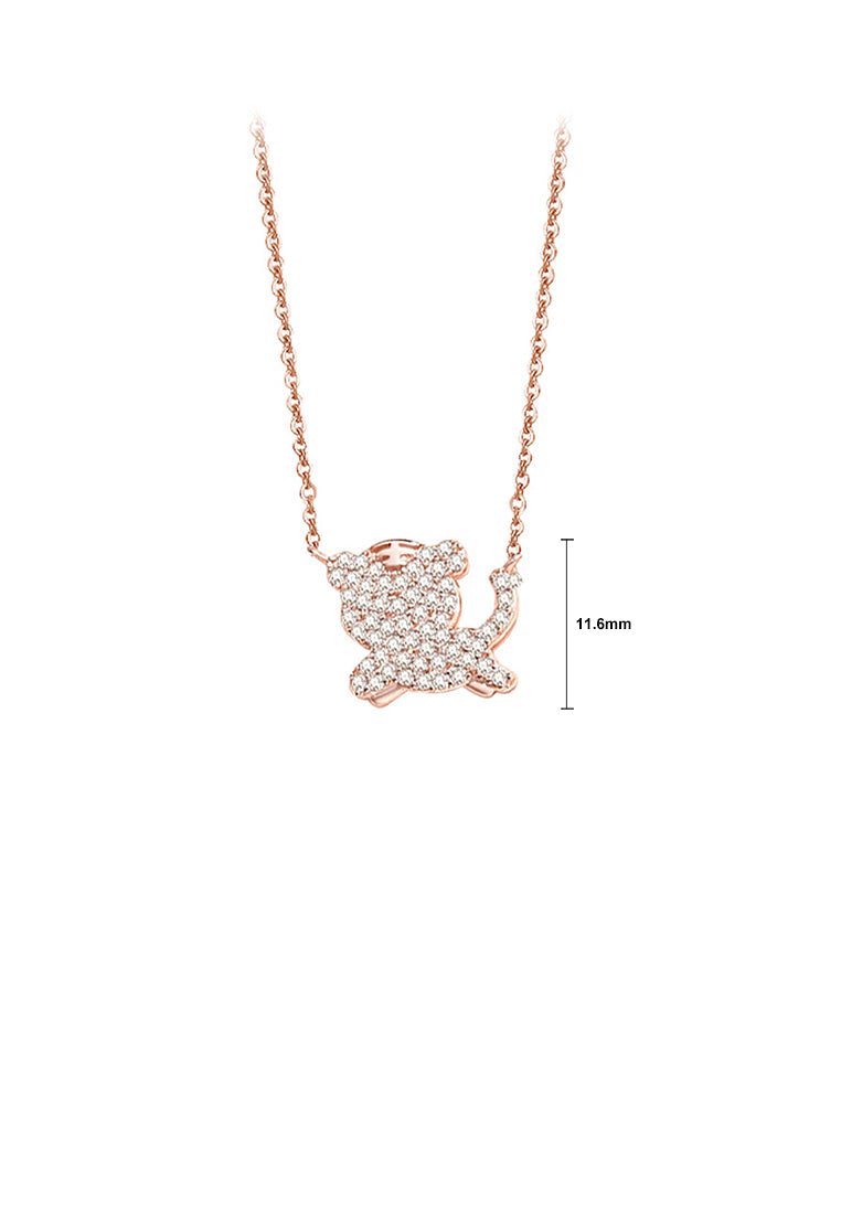 925 Sterling Silver Plated Rose Gold Simple and Bright Zodiac Tiger Pendant with Cubic Zirconia and Necklace - Luxurious Look