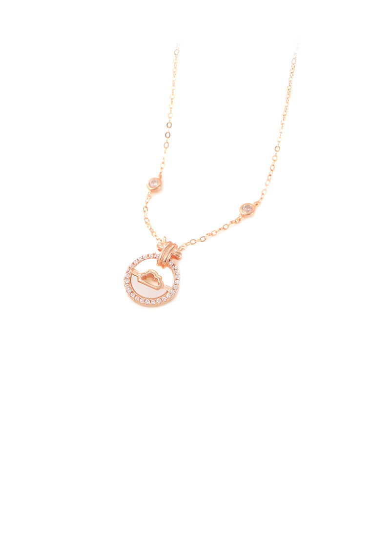 925 Sterling Silver Plated Rose Gold Fashion Auspicious Cloud Geometric Pendant with Cubic Zirconia and Necklace - Luxurious Look