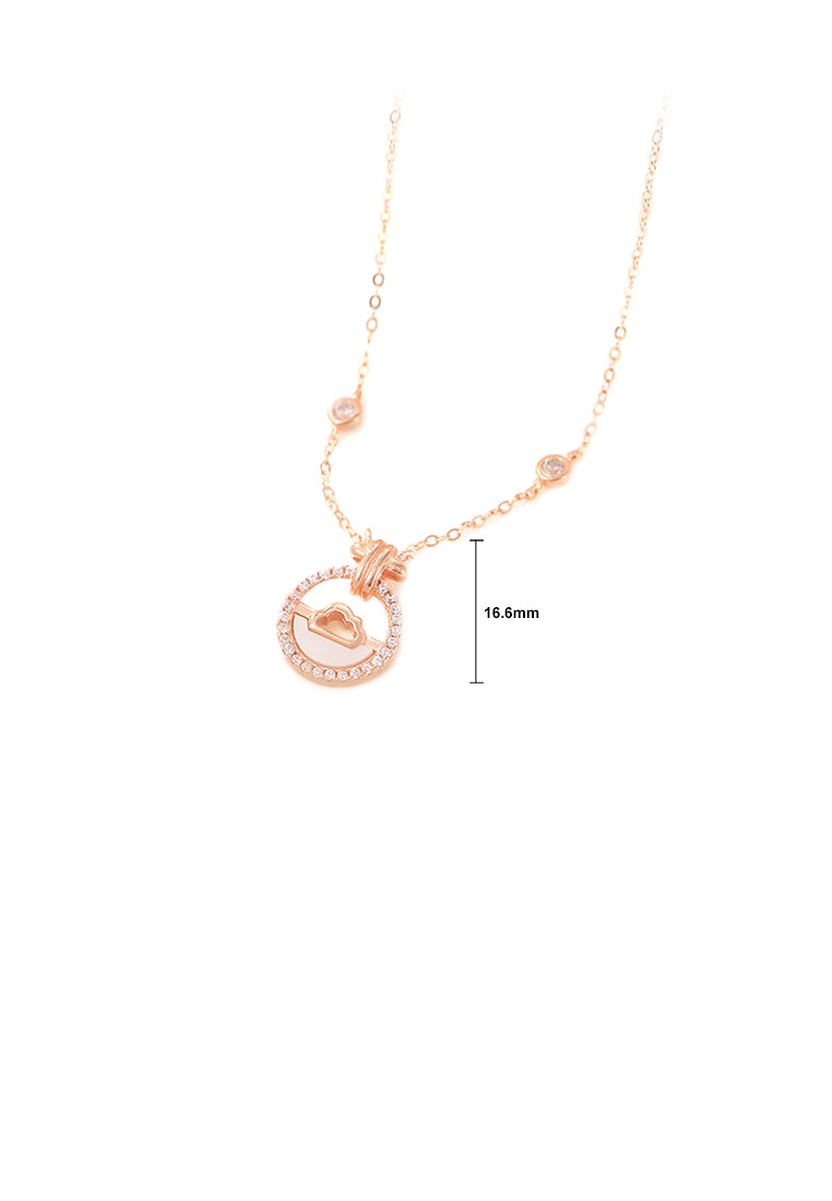 925 Sterling Silver Plated Rose Gold Fashion Auspicious Cloud Geometric Pendant with Cubic Zirconia and Necklace - Luxurious Look