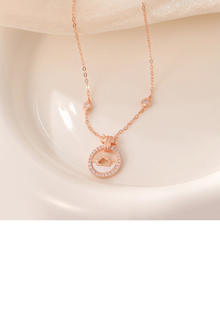 925 Sterling Silver Plated Rose Gold Fashion Auspicious Cloud Geometric Pendant with Cubic Zirconia and Necklace - Luxurious Look