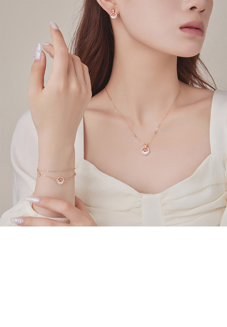 925 Sterling Silver Plated Rose Gold Fashion Auspicious Cloud Geometric Pendant with Cubic Zirconia and Necklace - Luxurious Look