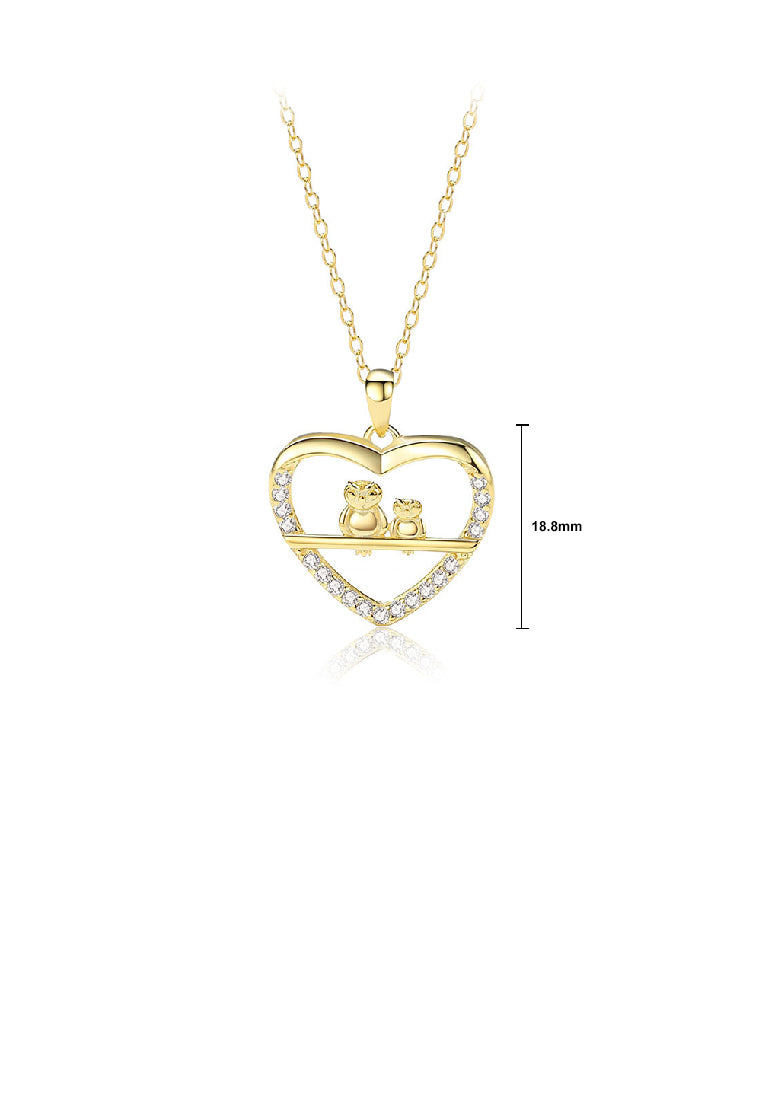 925 Sterling Silver Plated Gold Fashion Simple Owl Heart Pendant with Cubic Zirconia and Necklace - Luxurious Look