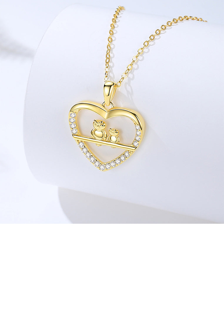 925 Sterling Silver Plated Gold Fashion Simple Owl Heart Pendant with Cubic Zirconia and Necklace - Luxurious Look