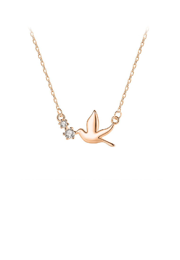 925 Sterling Silver Plated Rose Gold Simple Cute Swallow Pendant with Cubic Zirconia and Necklace - Luxurious Look