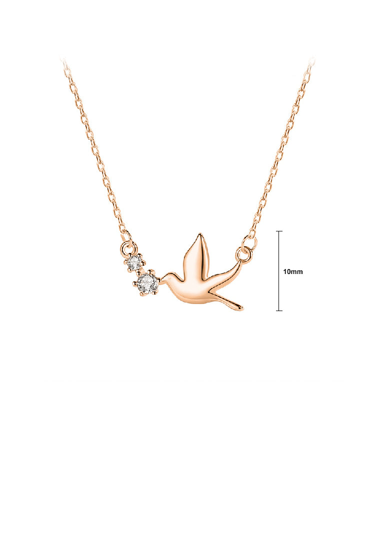 925 Sterling Silver Plated Rose Gold Simple Cute Swallow Pendant with Cubic Zirconia and Necklace - Luxurious Look
