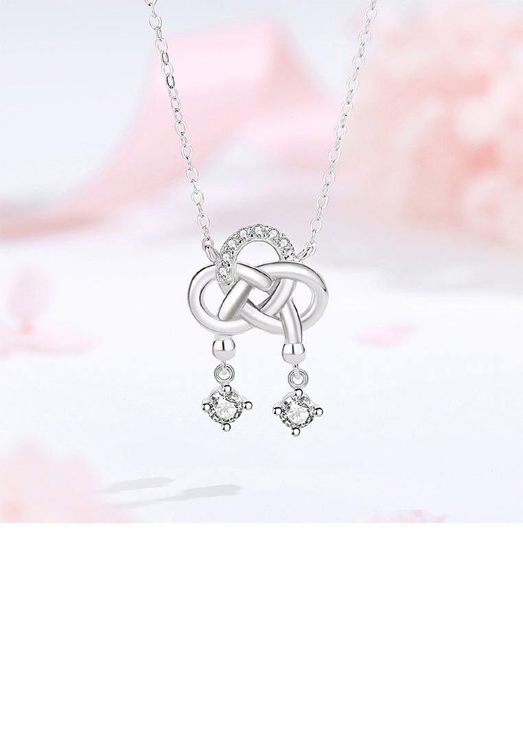 925 Sterling Silver Fashion Vintage Chinese Knot Tassel Pendant with Cubic Zirconia and Necklace - Luxurious Look