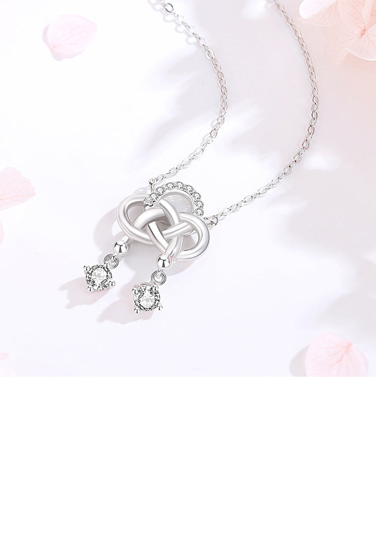 925 Sterling Silver Fashion Vintage Chinese Knot Tassel Pendant with Cubic Zirconia and Necklace - Luxurious Look