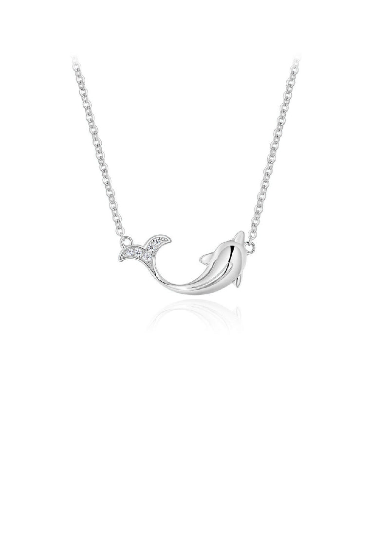925 Sterling Silver Fashion Cute Dolphin Pendant with Cubic Zirconia and Necklace - Luxurious Look