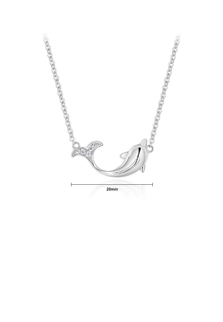 925 Sterling Silver Fashion Cute Dolphin Pendant with Cubic Zirconia and Necklace - Luxurious Look