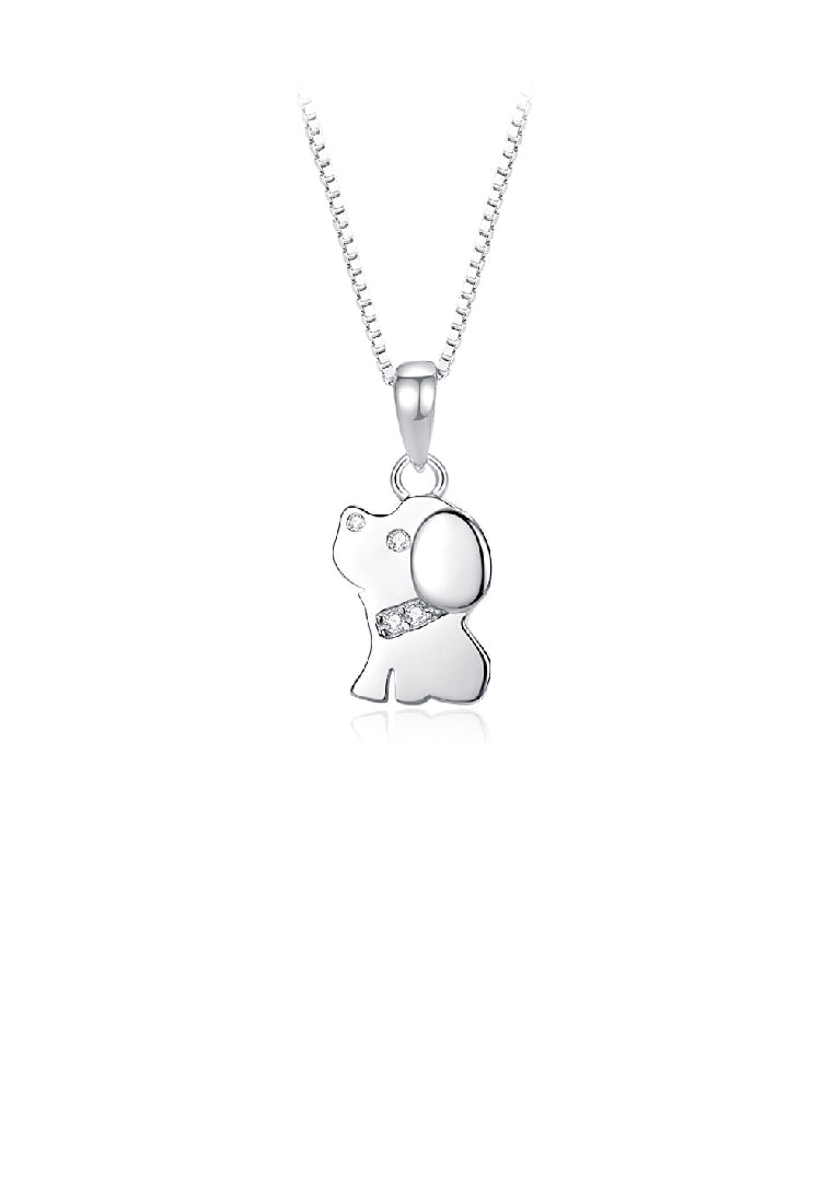 925 Sterling Silver Simple and Cute Puppy Pendant with Cubic Zirconia and Necklace - Luxurious Look