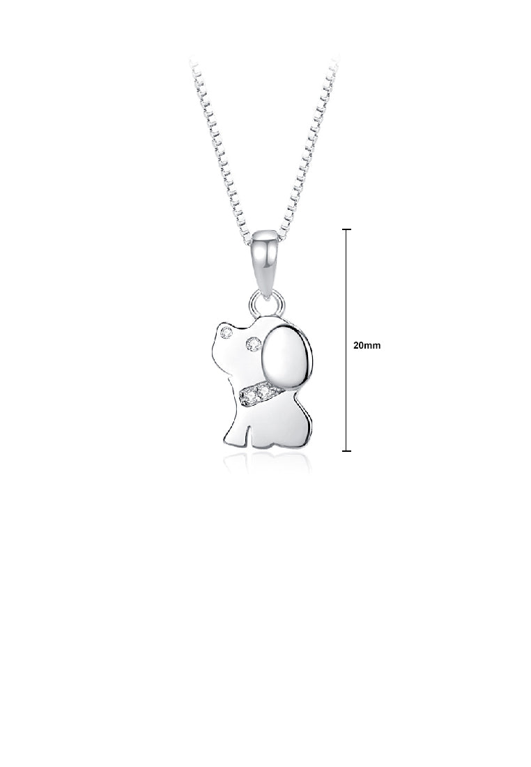 925 Sterling Silver Simple and Cute Puppy Pendant with Cubic Zirconia and Necklace - Luxurious Look