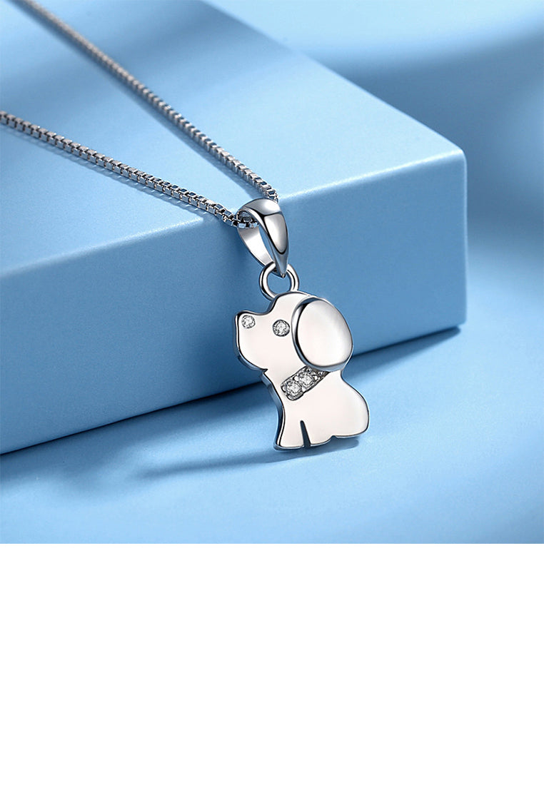 925 Sterling Silver Simple and Cute Puppy Pendant with Cubic Zirconia and Necklace - Luxurious Look