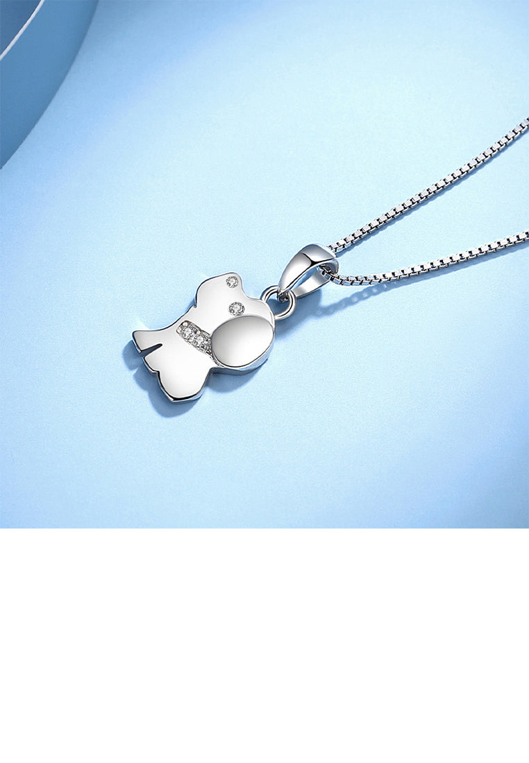 925 Sterling Silver Simple and Cute Puppy Pendant with Cubic Zirconia and Necklace - Luxurious Look