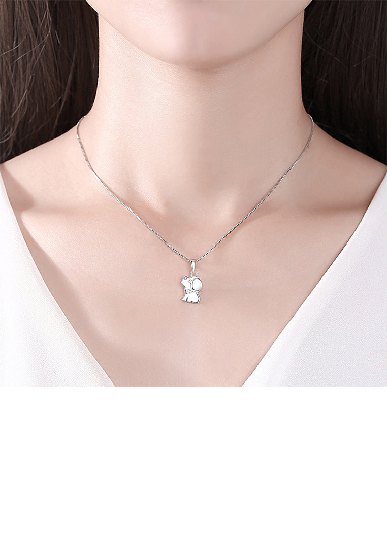 925 Sterling Silver Simple and Cute Puppy Pendant with Cubic Zirconia and Necklace - Luxurious Look