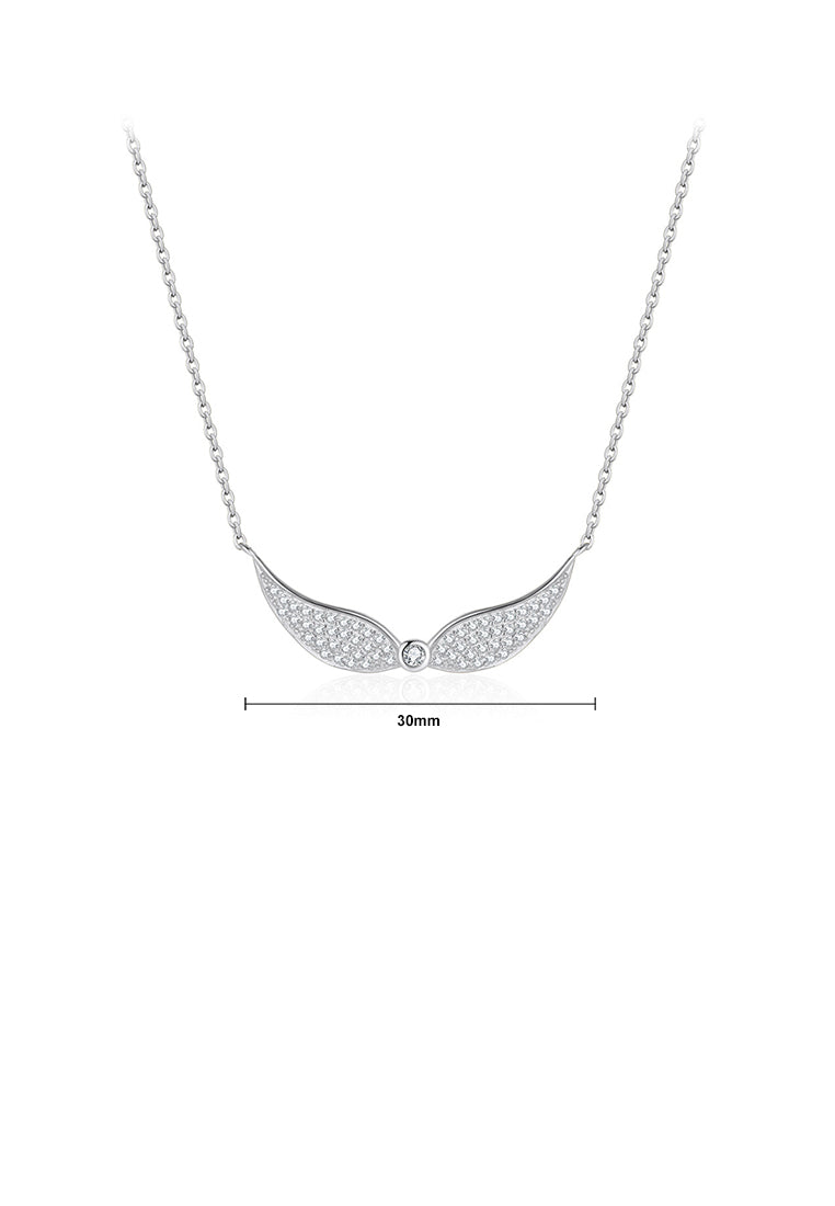925 Sterling Silver Fashion Simple Angel Wings Pendant with Cubic Zirconia and Necklace - Luxurious Look