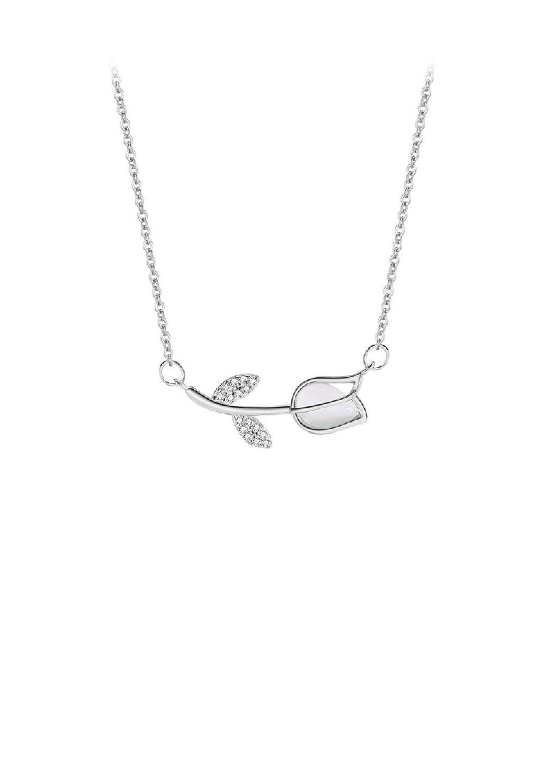 925 Sterling Silver Simple Temperament Tulip Pendant with Cubic Zirconia and Necklace - Luxurious Look