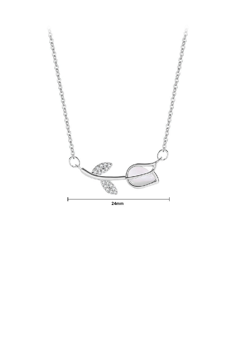 925 Sterling Silver Simple Temperament Tulip Pendant with Cubic Zirconia and Necklace - Luxurious Look