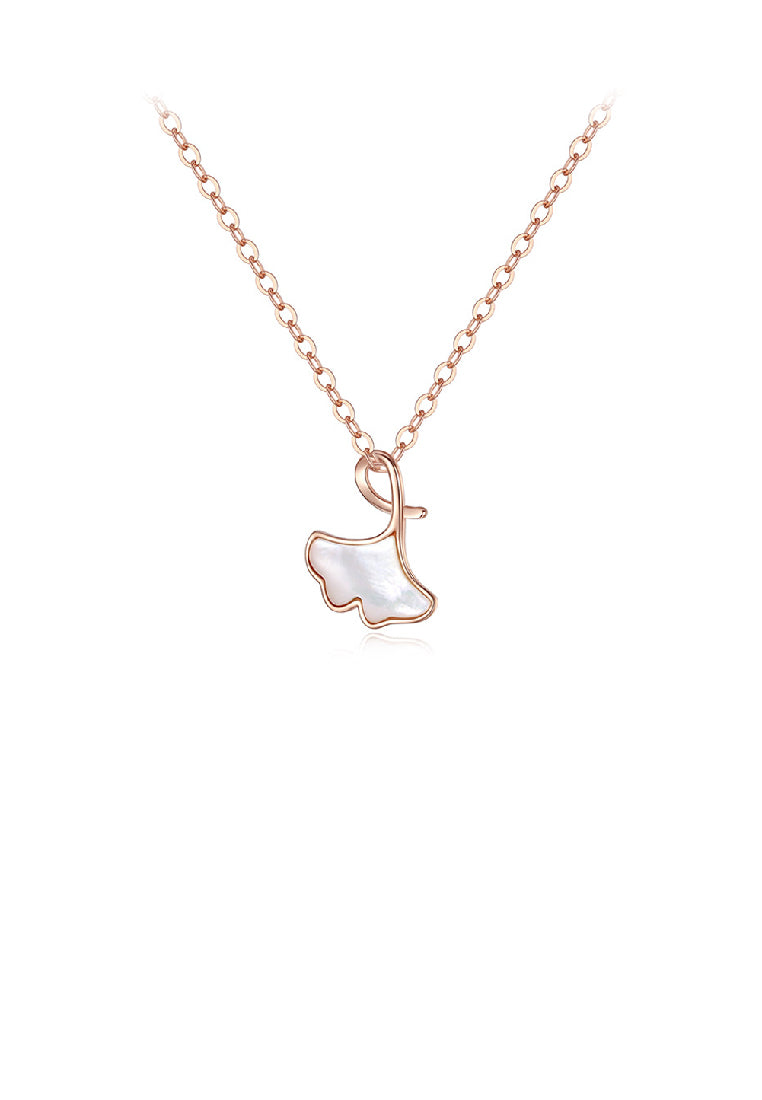 925 Sterling Silver Plated Rose Gold Simple Temperament Ginkgo Leaf Mother-of-pearl Pendant with Necklace