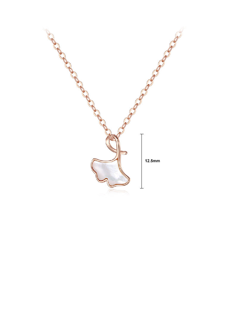 925 Sterling Silver Plated Rose Gold Simple Temperament Ginkgo Leaf Mother-of-pearl Pendant with Necklace